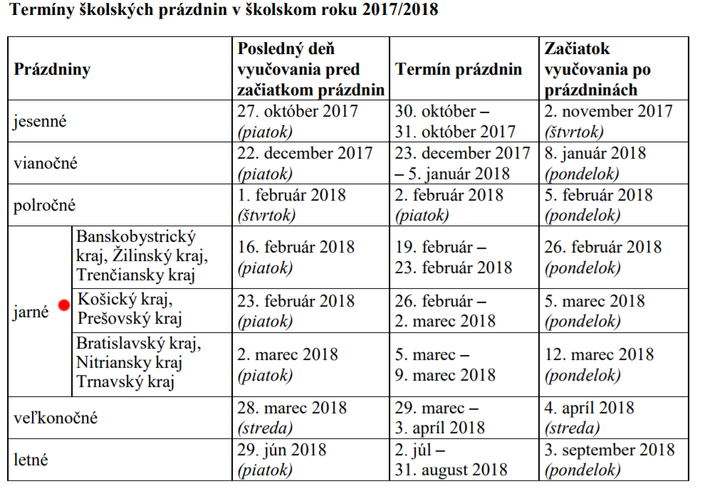 Prázdniny šk. rok 2017/2018