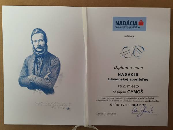 Diplom a cena nadácie Slovenskej sporiteľne